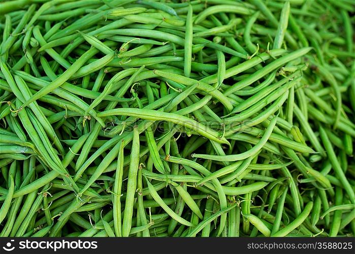 green beans in Market vegetables food textures pattern in Mediterranean