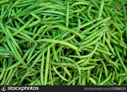 green beans in Market vegetables food textures pattern in Mediterranean