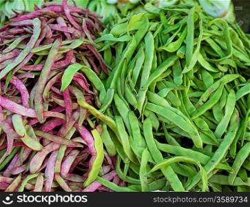 green beans in Market vegetables food textures pattern in Mediterranean