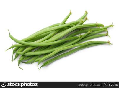 Green beans isolated on white background. Top view. Green Beans Isolated on White Background