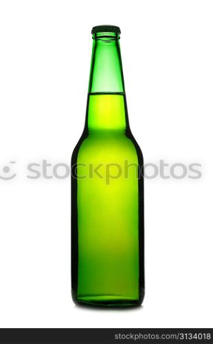 Green beer bottle isolated on a whote background