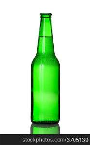 Green beer bottle isolated on white