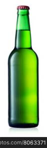 Green beer bottle isolated on white background. Green bottle of beer