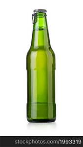 green beer bottle isolated on white background with clipping path