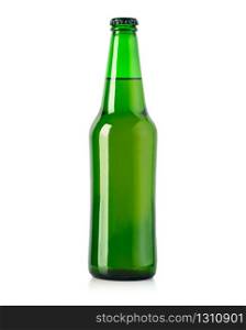 green beer bottle isolated on white with clipping path