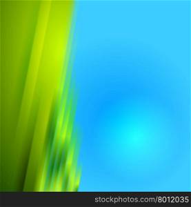 Green blurred stripes on blue bright background