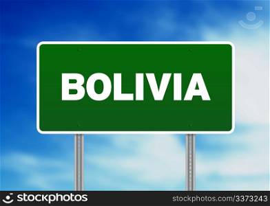 Green Bolivia highway sign on Cloud Background.