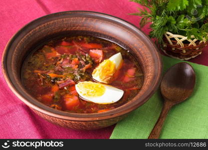 Green borshch - traditional ukrainian dish