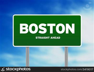 Green Boston, Massachusetts, USA highway sign on Cloud Background.