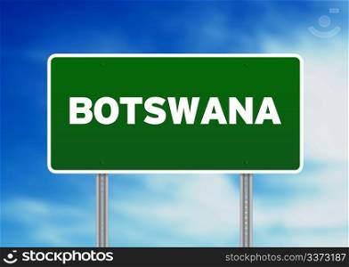 Green Botswana highway sign on Cloud Background.