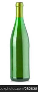 Green bottle with wine isolated on white background