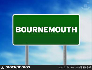 Green Bournemouth, England highway sign on Cloud Background.
