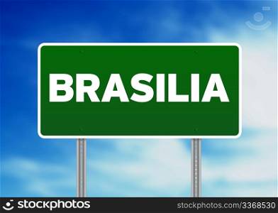 Green Brasilia road sign on Cloud Background.