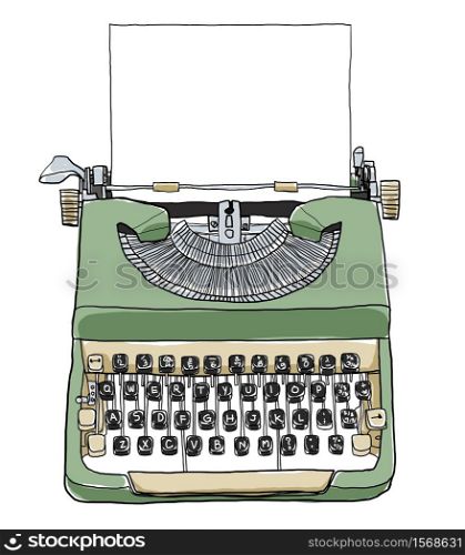 green british typewriter with paper cute art illustration