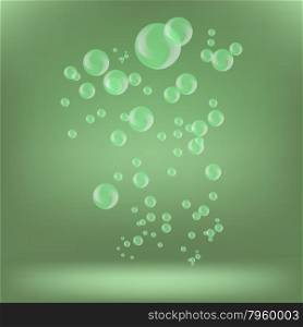 Green Bubbles Isolated on Green Soft Background. Green Bubbles