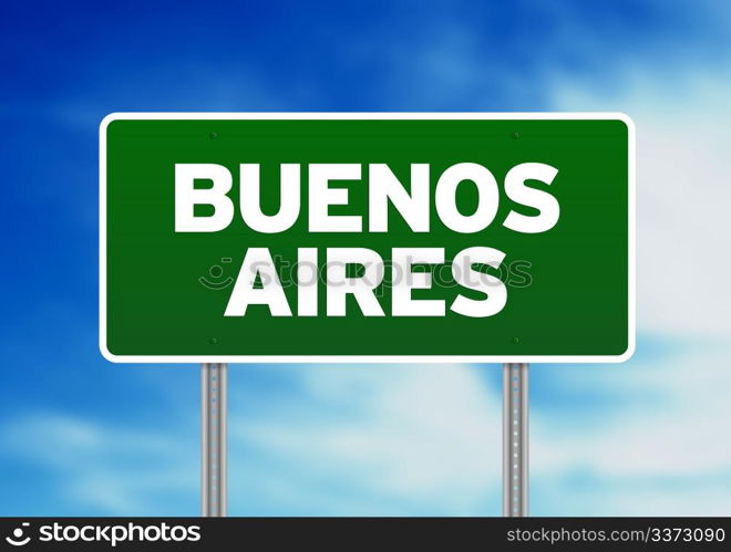 Green Buenos Aires highway sign on Cloud Background.
