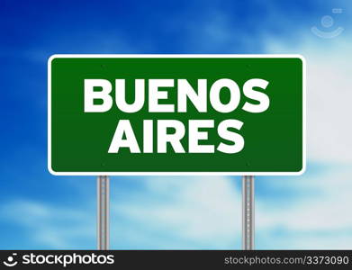 Green Buenos Aires highway sign on Cloud Background.