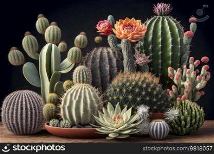 Green Cacti Collection. Illustration AI  Generative