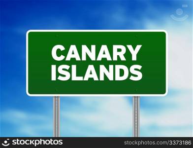 Green Canary Islands highway sign on Cloud Background.
