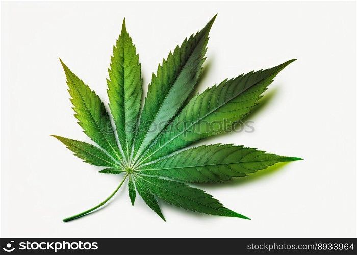 Green cannabis leaves isolated on white background. Ilegal or legal herb. Drug or medicine. Generative AI