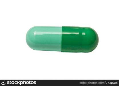 Green capsule isolated on white background
