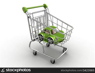 Green car in shopping cart (funny micromachines series)