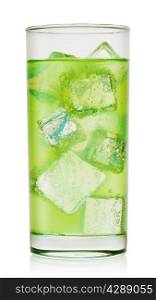 Green carbonated cocktail with ice isolated on white background