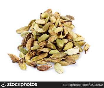 green cardamom bolls isolated on white background