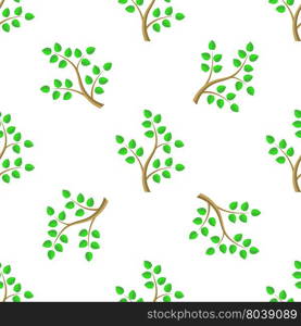 Green Cartoon Tree Leaves Seamless Background. Summer Plant Pattern. Green Cartoon Tree Leaves Seamless Background