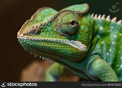 Green chameleon lizard close up. Tropical animal by generative AI