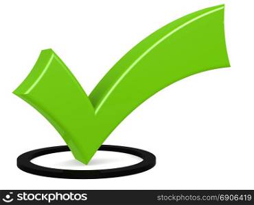 Green check mark sign isolated, 3D rendering