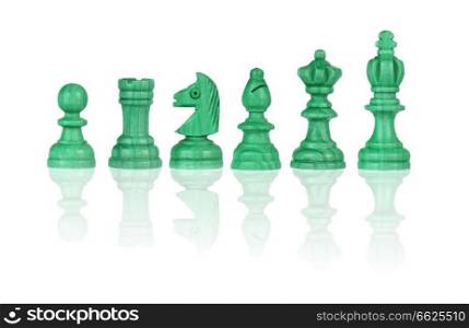 Green chess figures isolated on a white background