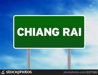 Green Chiang Rai, Thailand road sign on Cloud Background.