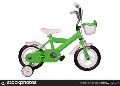 green children&rsquo;s bicycle isolated on white background