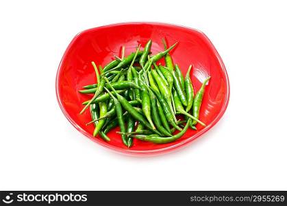 Green chili peppers isolated on the white