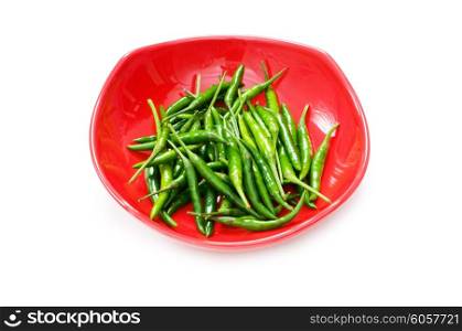 Green chili peppers isolated on the white