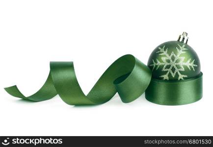 green christmas ball and ribbon