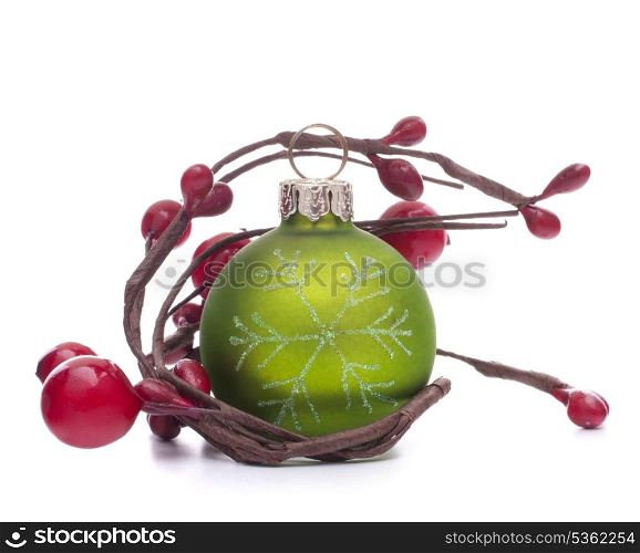 Green Christmas ball isolated on white background cutout