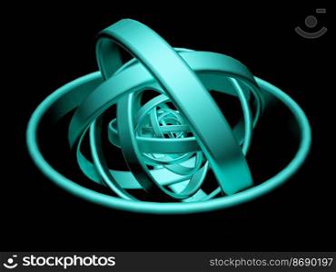 Green circles on black background. 3d illustration.. Green circles on black background. 3d illustration. 3d rendering.