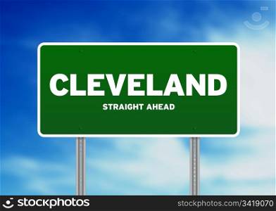 Green Cleveland, Ohio highway sign on Cloud Background.