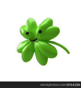 Green clover emoji leaf isolated on white background. Four leaf clover 3D icon render with clipping path. Good luck symbol for St. Patrick Day illustration.. Green clover emoji leaf isolated on white background. Four leaf clover 3D icon render with clipping path. Good luck symbol for St. Patrick Day illustration