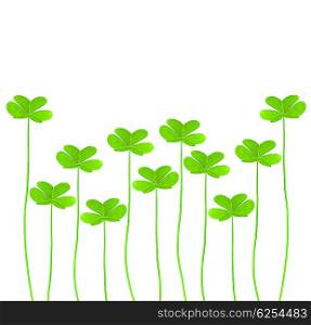 Green clover holiday border, st.Patrick&rsquo;s day decoration isolated on white background with text space