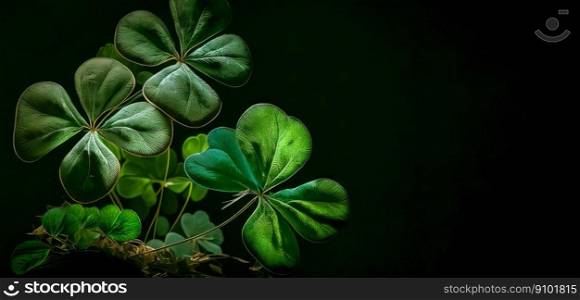Green clover leaf with four petals. St. Patrick&rsquo;s day. Generative AI.. Green clover leaf with four petals. St. Patrick&rsquo;s day. Generative AI