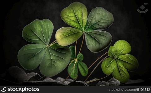 Green clover leaf with four petals. St. Patrick’s day. Generative AI.. Green clover leaf with four petals. St. Patrick’s day. Generative AI