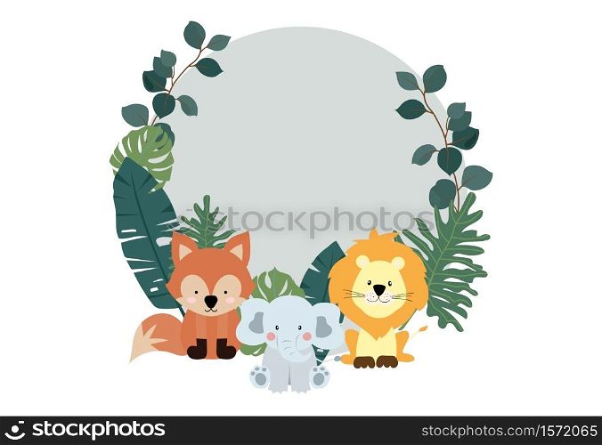 Green collection of safari background set with zebra,lion,elephant.Editable vector illustration for birthday invitation,postcard and sticker