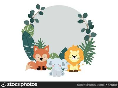 Green collection of safari background set with zebra,lion,elephant.Editable vector illustration for birthday invitation,postcard and sticker