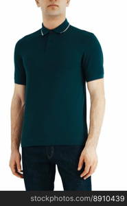 Green color men’s t-shirts. Design template.Copy space