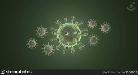 Green corona virus cell on green background. 3d rendering