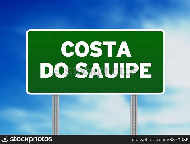 Green Costa Do Sauipe highway sign on Cloud Background.