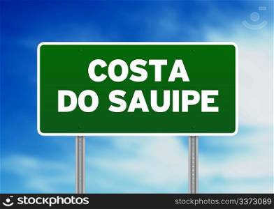 Green Costa Do Sauipe highway sign on Cloud Background.